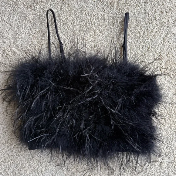 Lucy Paris Feather Trim Crop Top Black Strapless Camisole XS Party Y2K - Picture 1 of 4